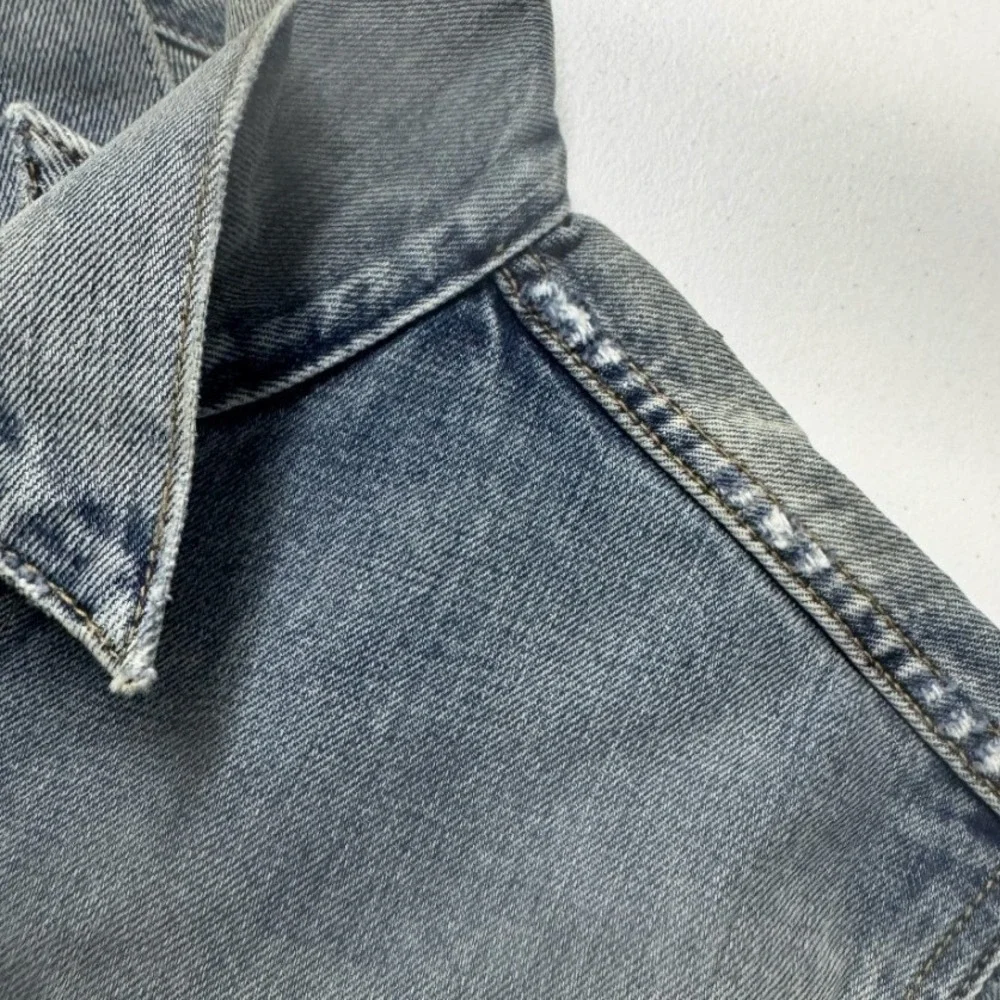 Levis Big E Denim Trucker Jacket Light Wash Embroidered Distressed M - Picture 10 of 10